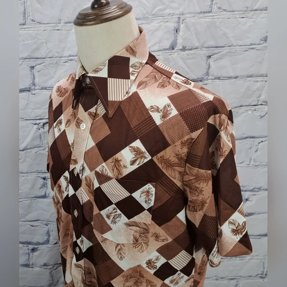 Sears Button Down Sport Shirt S/S Checkered Vintage 70s 80s Canada 16-16.5 Large - Picture 6 of 16